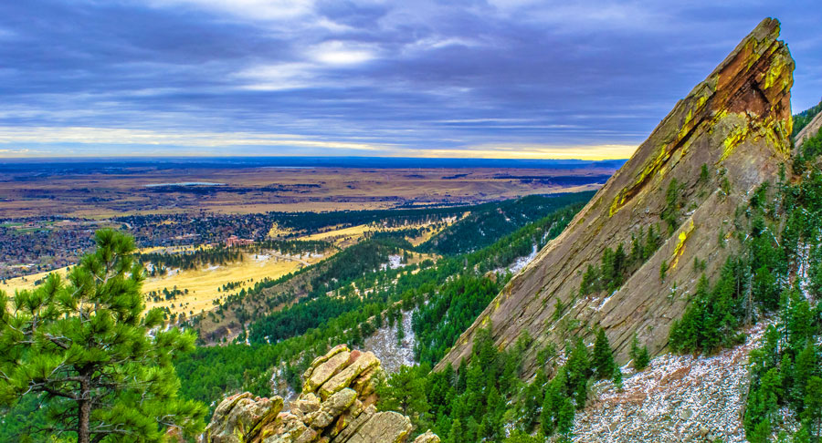 View of the famous flatirons at sunset