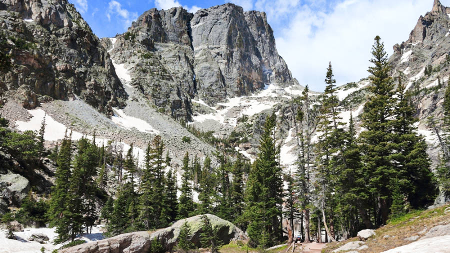 View of the Flattop Mountain from the Bear Lake Trailhead during winter