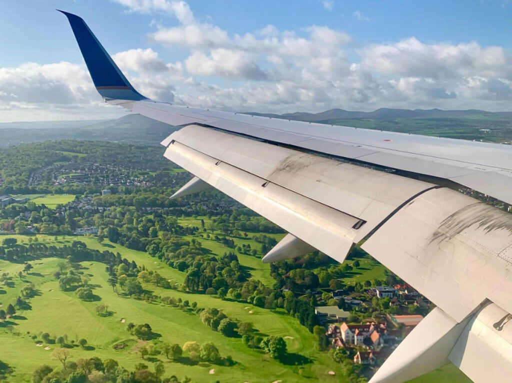 View of a countryside in Paris seen from the airplane