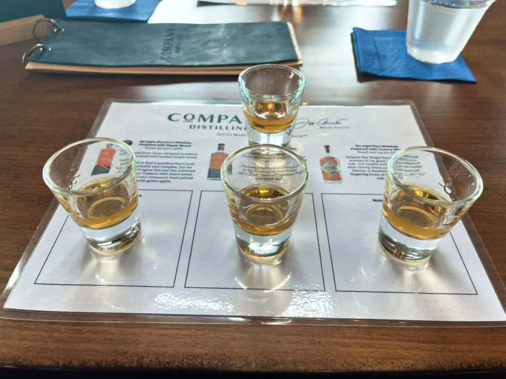 View of the flight of samples in Company Distilling