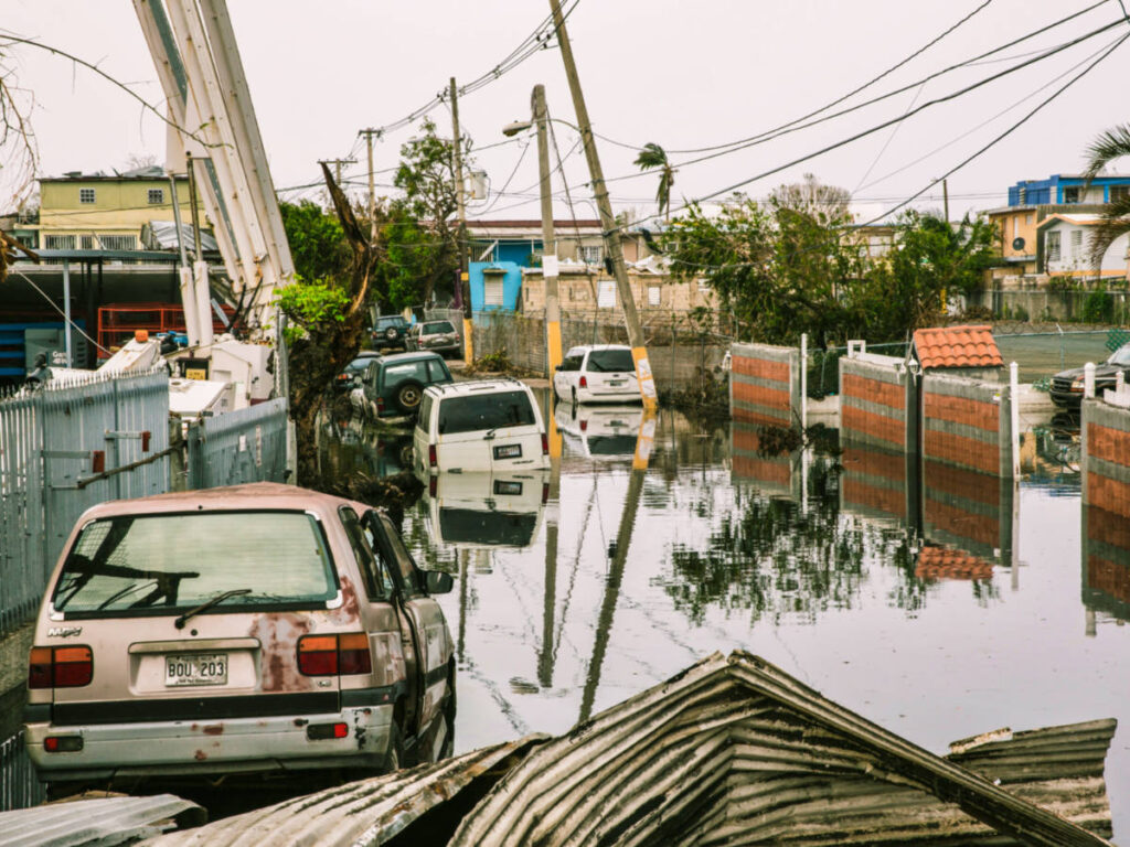 View of the damaged properties on the flooded area