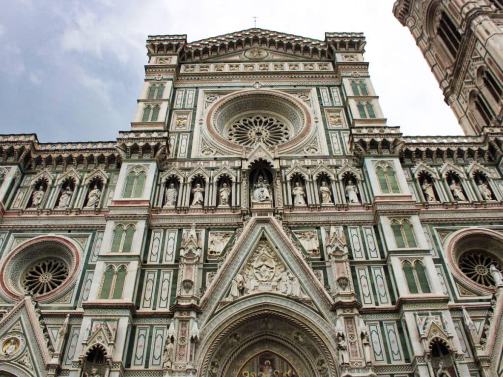 View of the intricate facade of Florence Cathedral in San Giovanni neighborhood