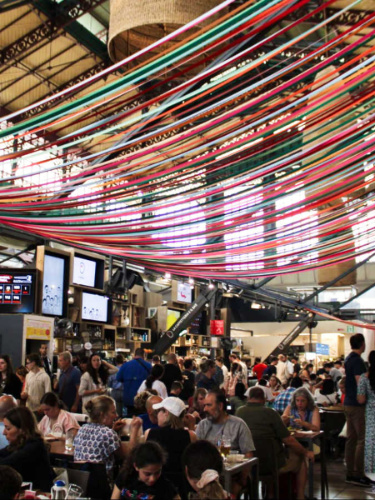View of the bustling Central Market in Florence