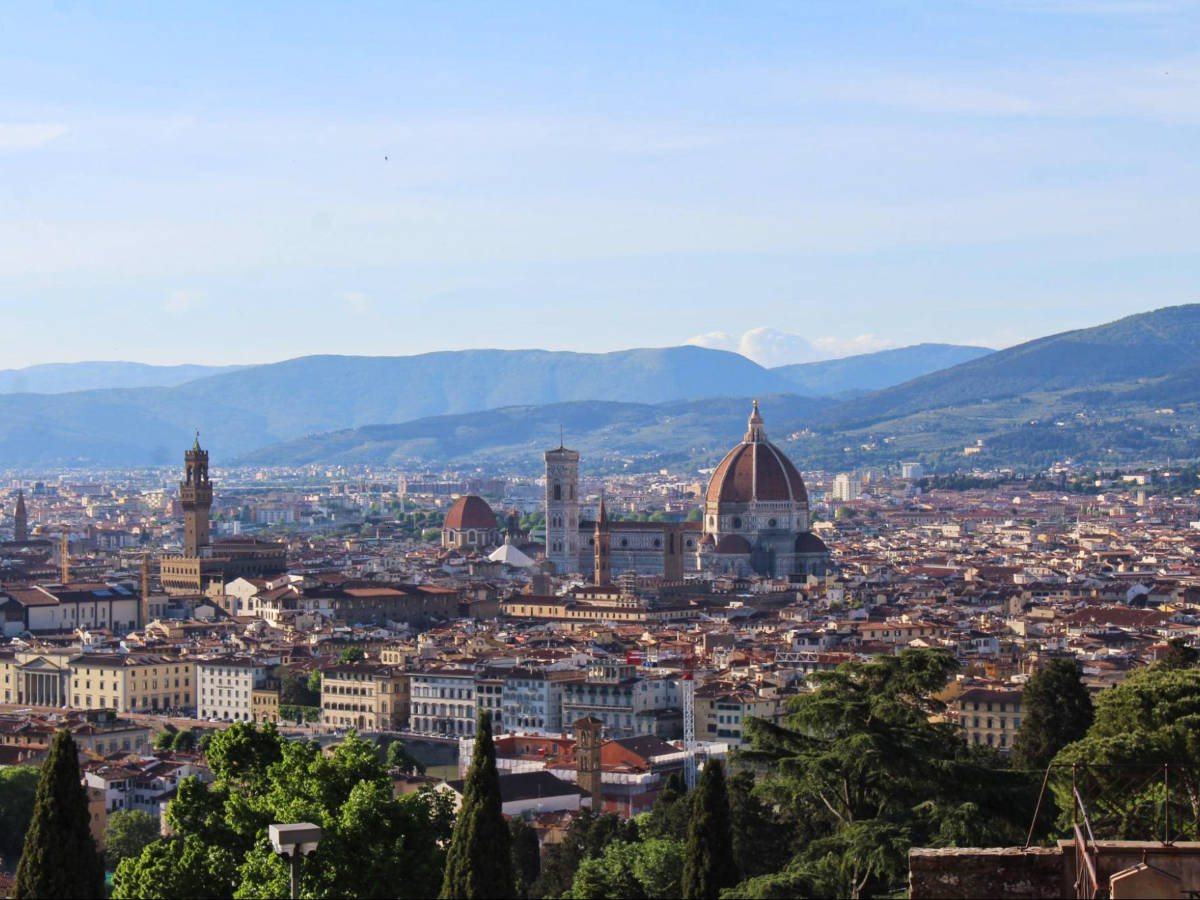 Aerial view of the cityscape of Florence from a hilltop