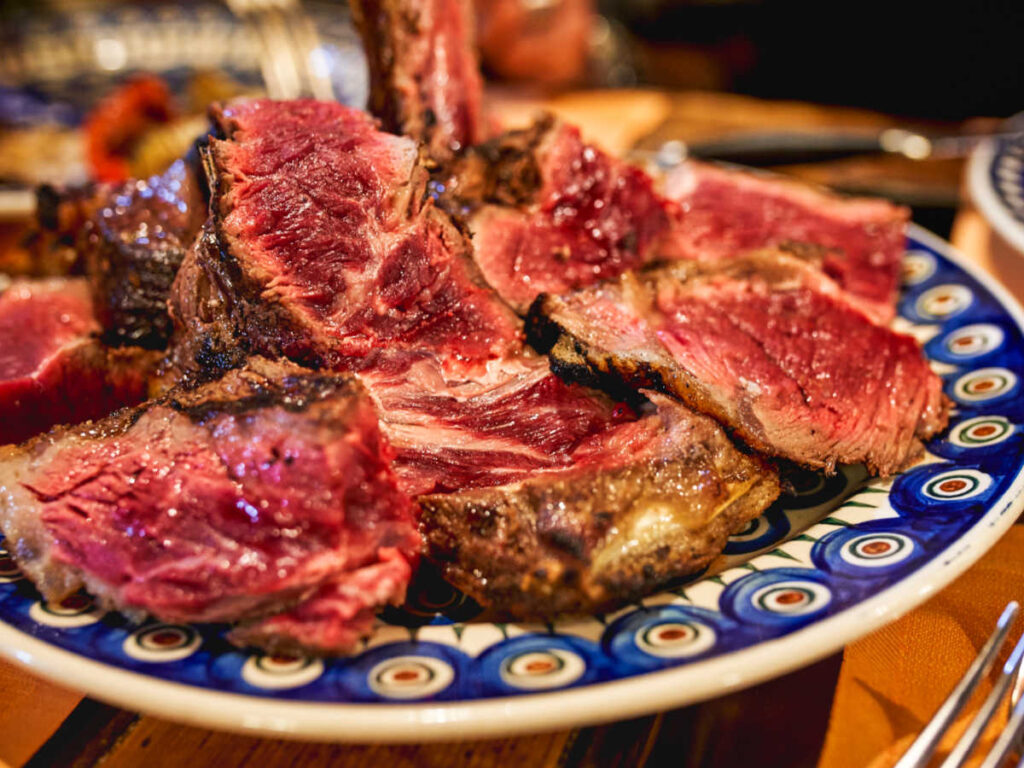 A plate of cut Florentine steak