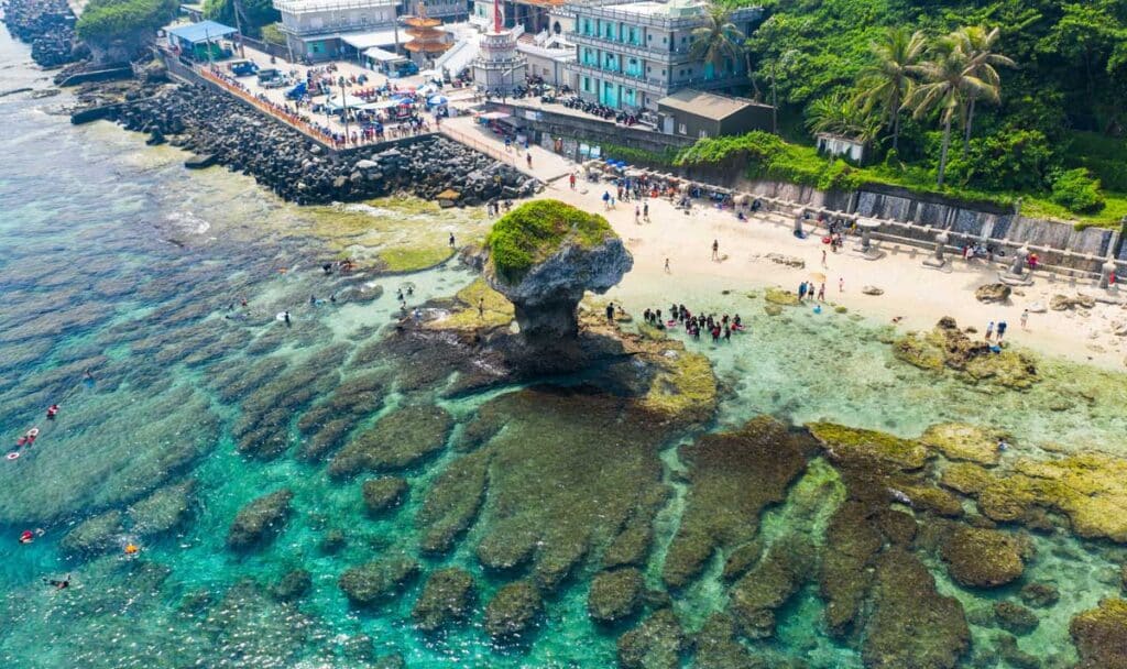 Aerial view of the people at the Flower Vase Rock