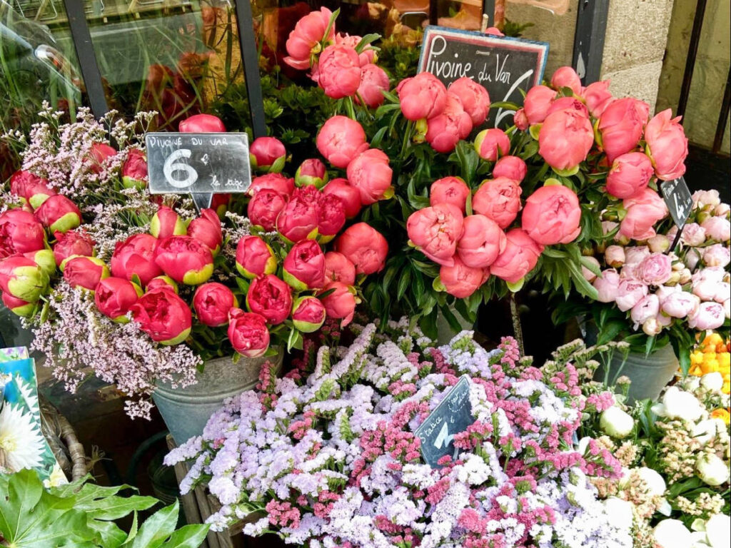 Colorful flowers on a store in a streets of Paris