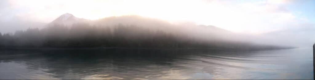 Panoramic view of fog on an area in Alaska