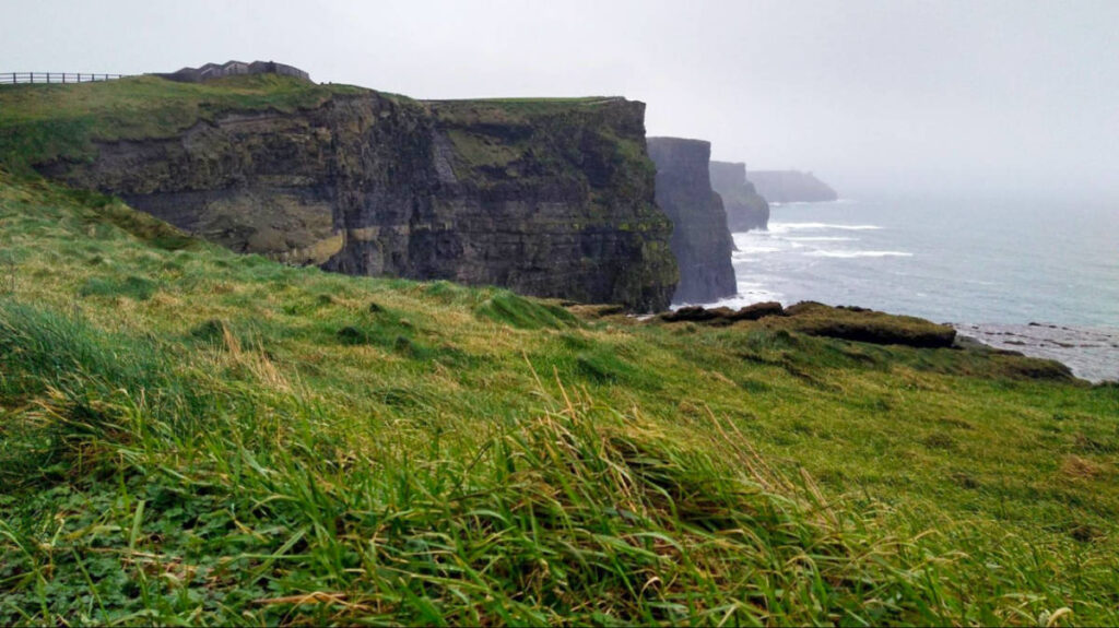 Foggy view of the Cliffs of Moher in winter