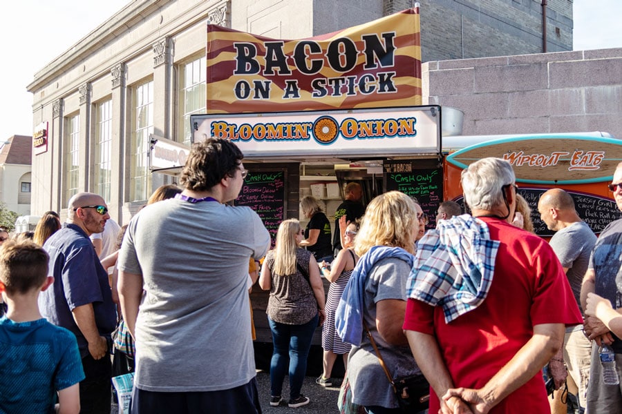 View of people waiting in line for the Hammonton Food Truck Festival