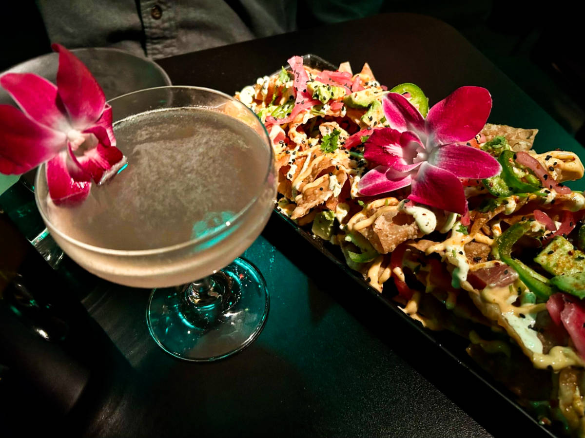 View of the Polynesian-inspired dishes and cocktails from Adrift Tiki Bar