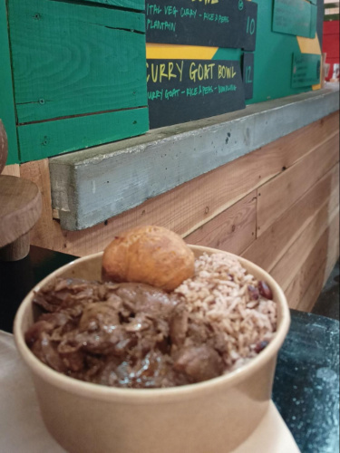 Closeup look of a rice bowl at the Cardiff Market