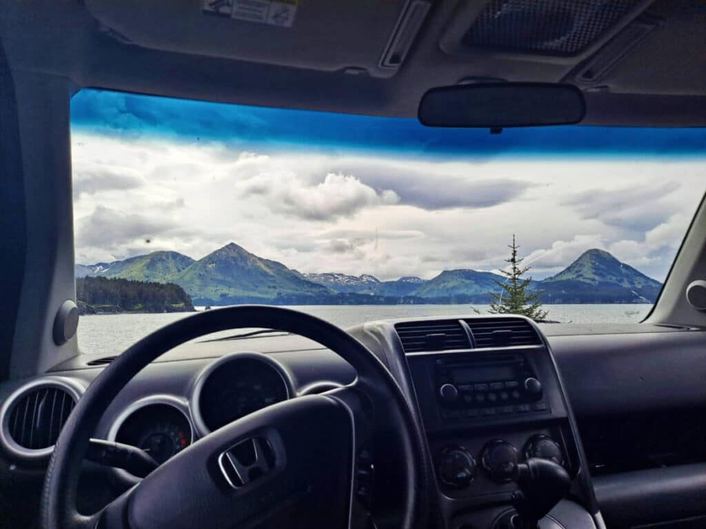 View of the Fort Abercrombie State Historical Park from the driver's seat inside a car