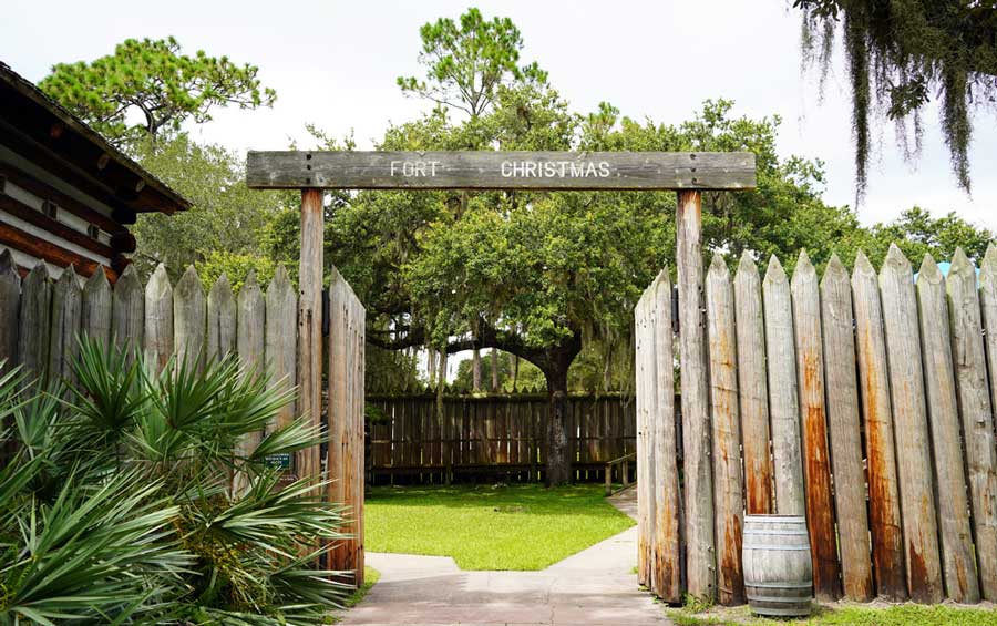 View of the entrance to Fort Christmas Historical Park
