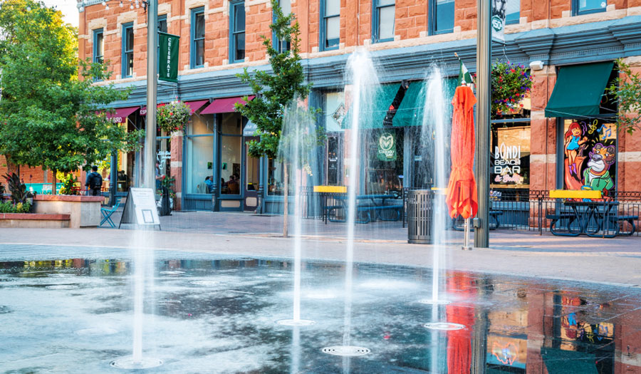 View of the splash fountain in Old Town Square