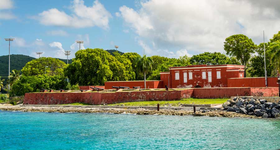 Clear blue sky over the Fort Frederik Museum Historic Site