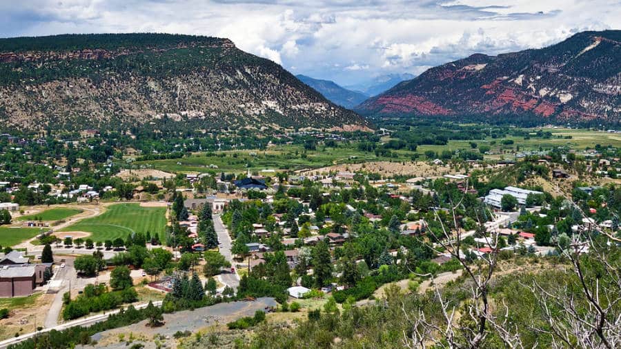 Aerial view of Animas River valley and the neighborhood in Fort Lewis College Area