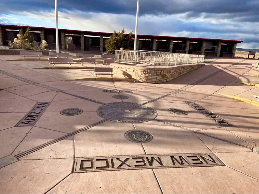 View of the names of New Mexico, Colorado, Arizona, and Utah at the Four Corners National Monument