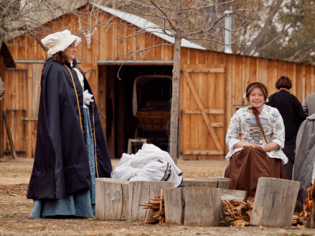 View of reenactors at the Four Mile Historic Park