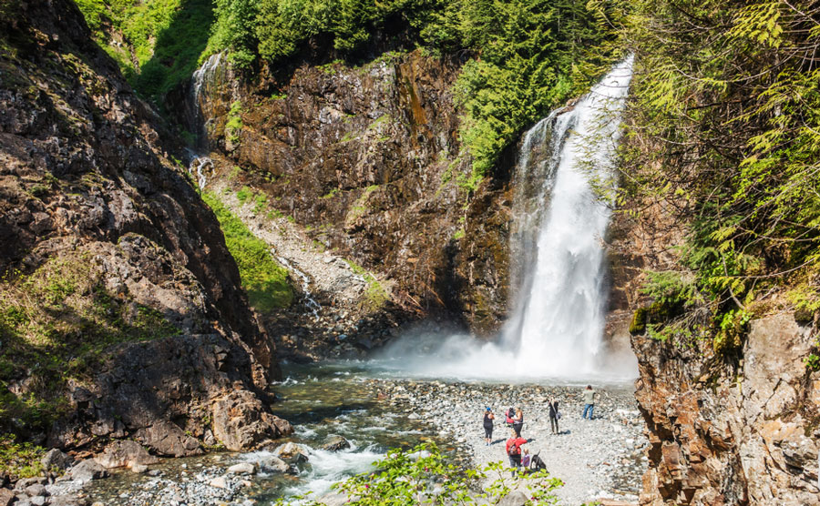 View of people enjoying in Franklin Falls in Washington State