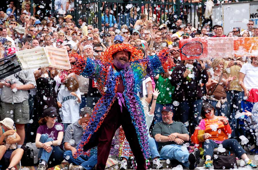 View of performers and people in Fremont Solstice Fest