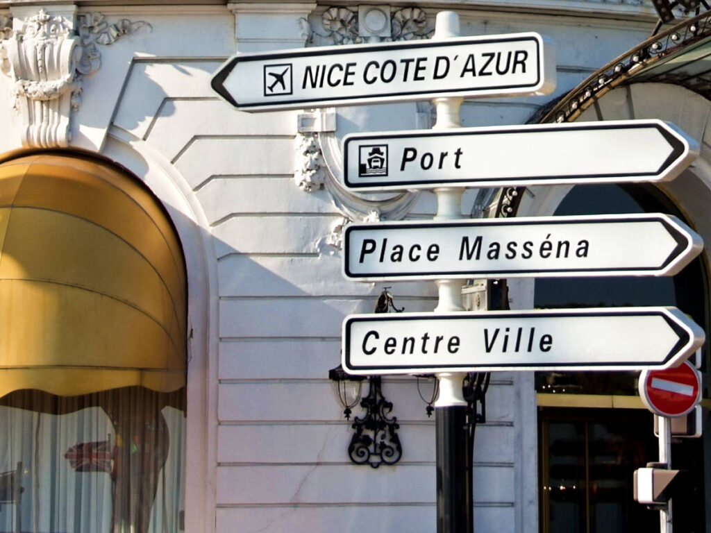 Closeup view of the road signs in France