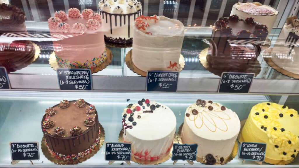View of the displayed different flavored cakes from French for Sugar