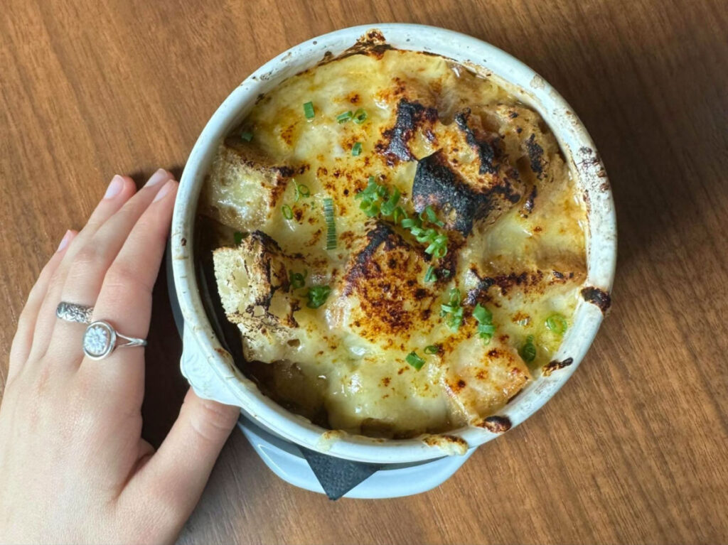 A bowl of French onion soup at Argot during Restaurant Week