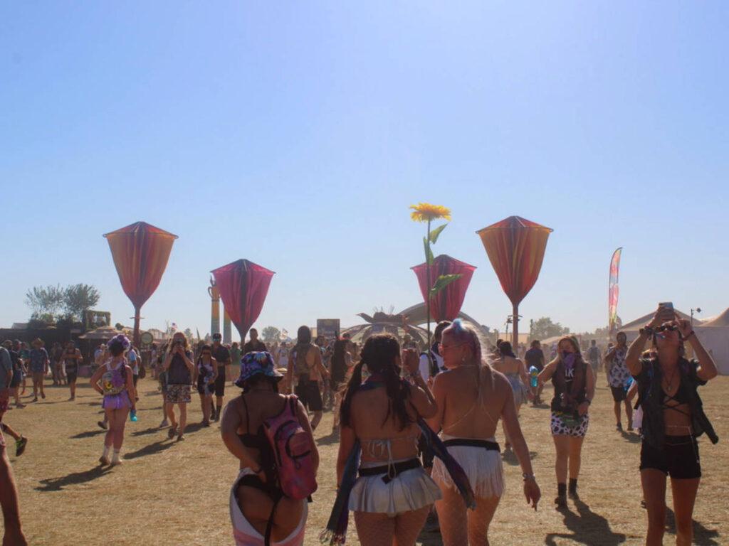 Group of friends walking into Electric Forest