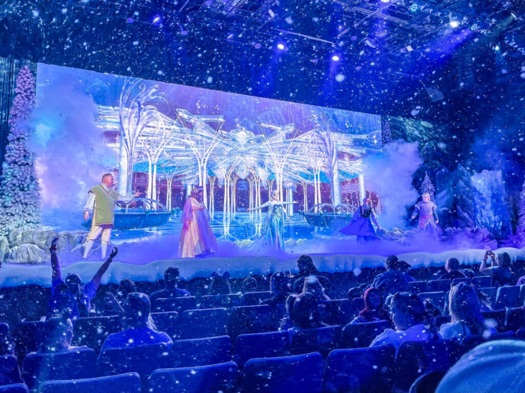 Audience enjoying the performance of Elsa and other Frozen characters