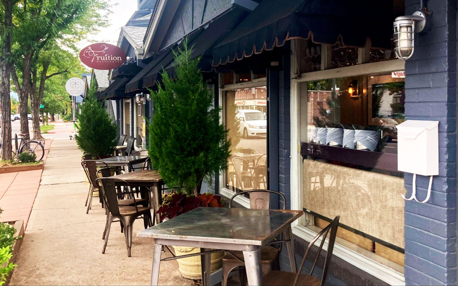 Chairs and tables outside the Fruition Restaurant