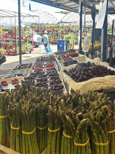 Fresh fruits and vegetables displayed on a market