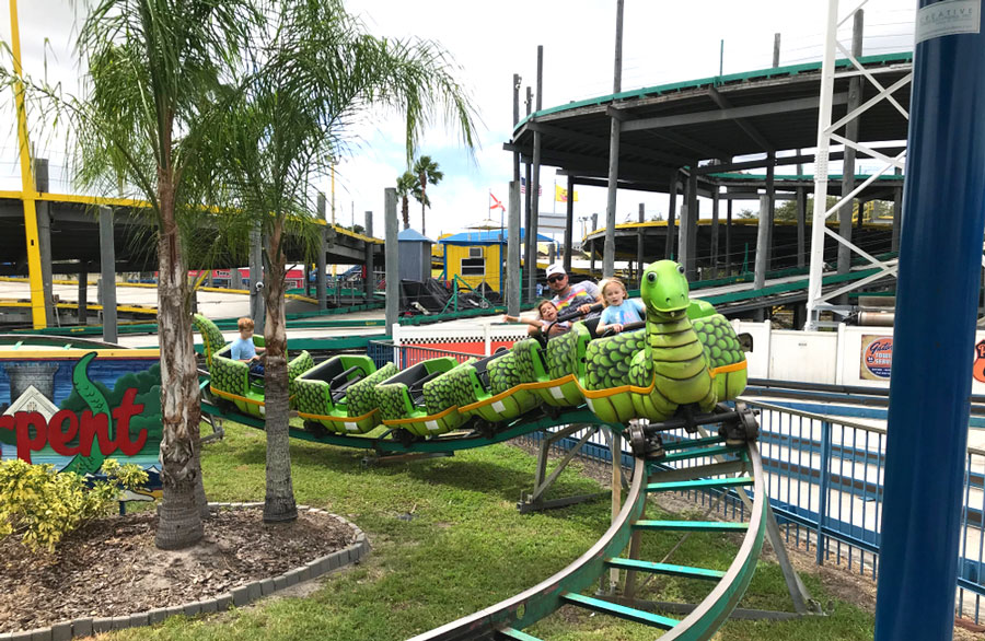 View of a kids roller coaster at Fun Spot Orlando