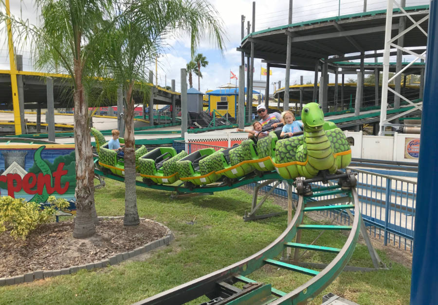 View of a kids roller coaster at Fun Spot Orlando