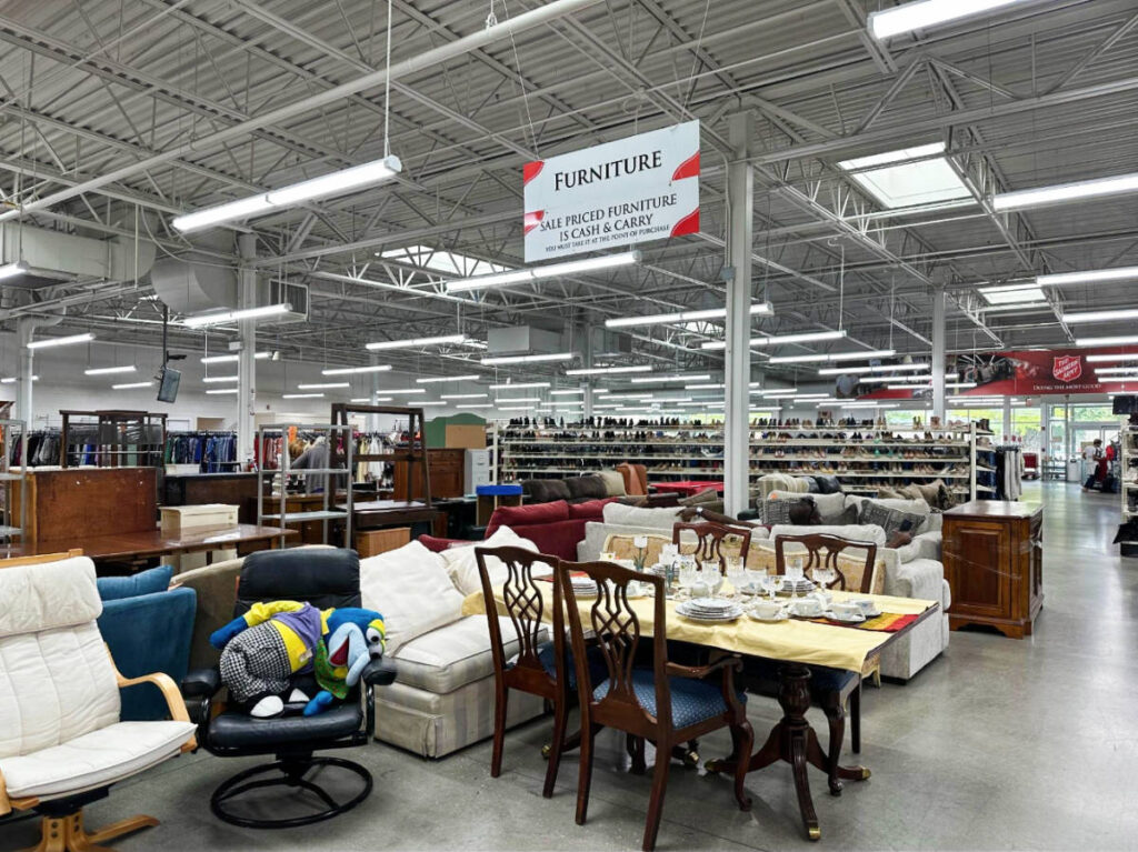 Furniture displayed inside the Salvation Army