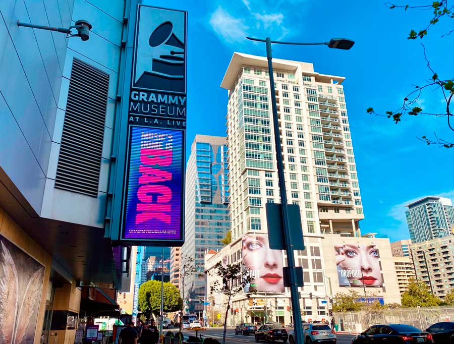 The GRAMMY Museum signage from the entrance