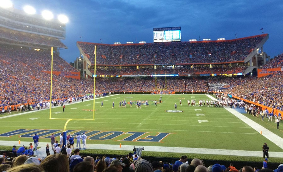 A football game night in a football field in Gainesville