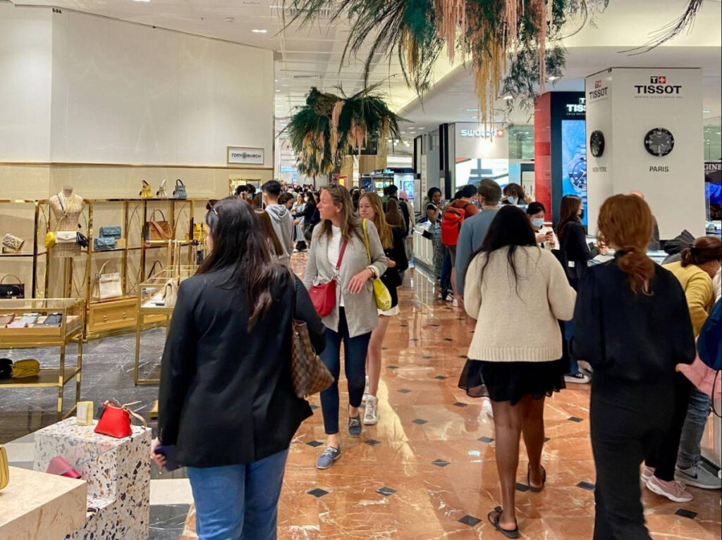 People wandering inside the Galeries Lafayette