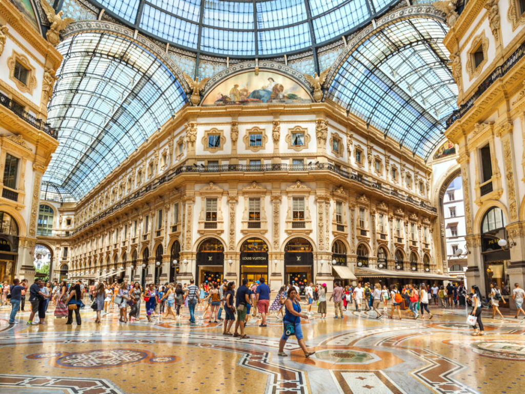 People inside the Galleria Vittorio Emanuele II in Milan, one of the most popular shopping areas