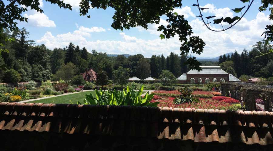 View of the garden and the greenhouse at Biltmore Estate