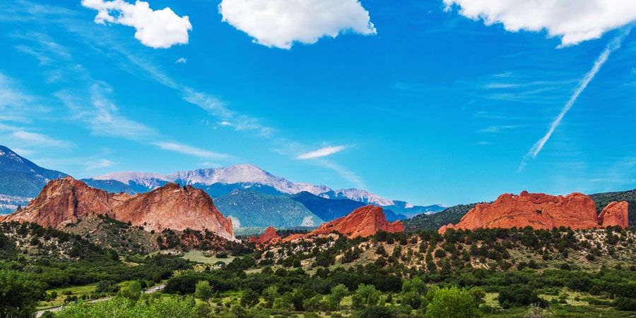 Scenic view of the Garden of the Gods from afar