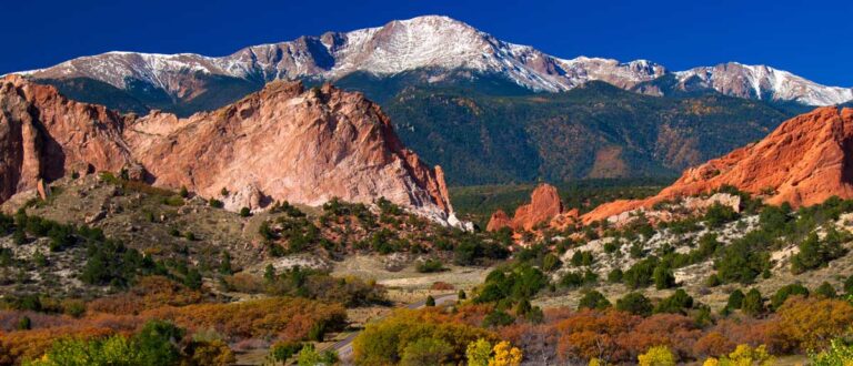 Aerial view of the Garden of the Gods Park Pikes Peak
