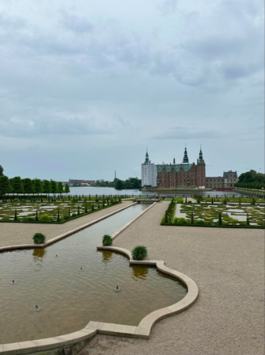View of the Gardens and pond at Frederiksborg Castle