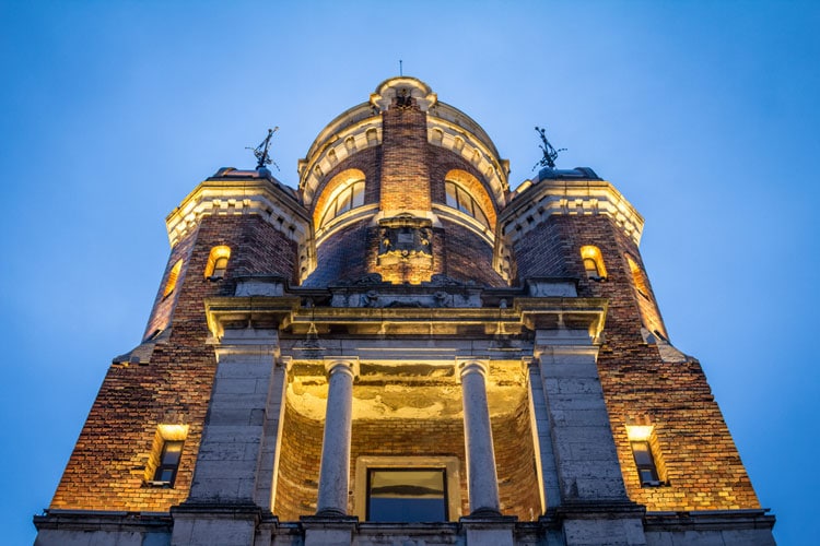 Bright building at night