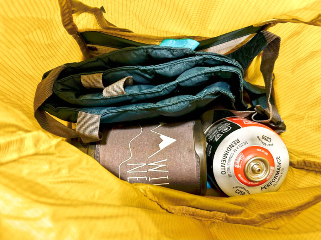 View of the gear packed inside the REI Co-Op Flash 55 Backpack