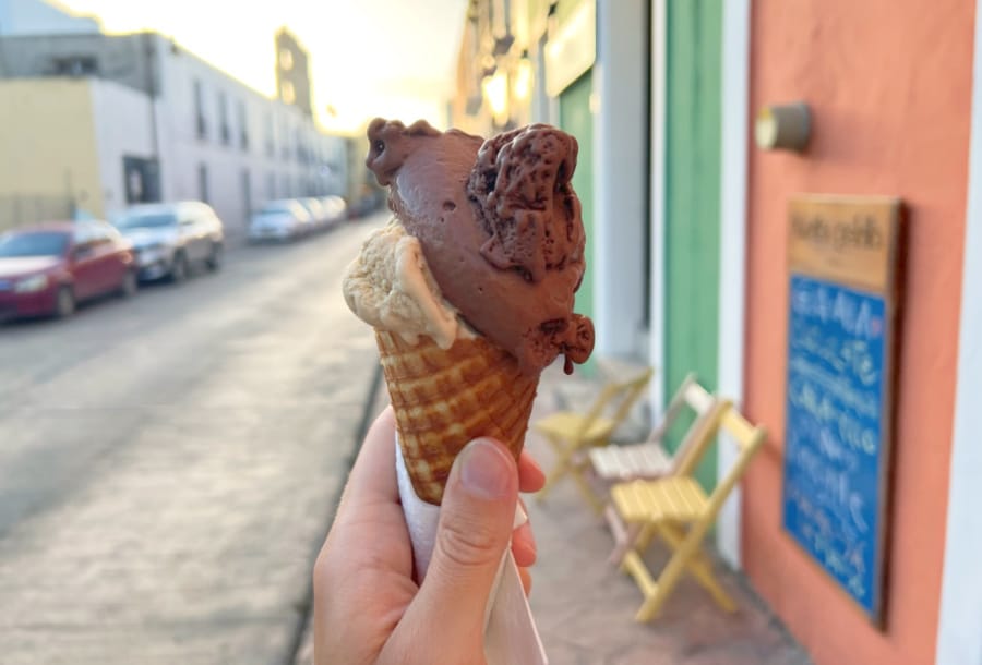 A hand holding gelato at Wabi