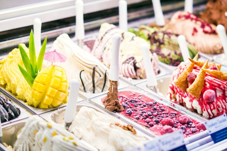 Variety Italian Gelato on display