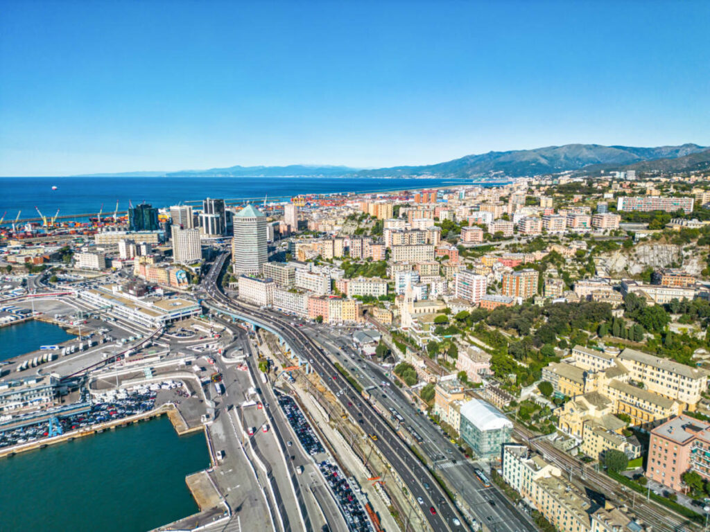 Aerial view of the cityscape of Genoa