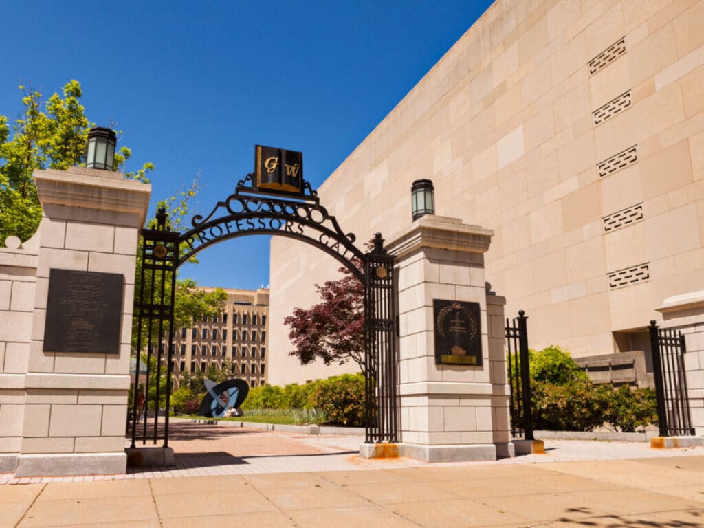 View of the George Washington University campus from the entrance gate