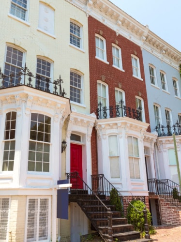 View of the Federal-style townhomes in Georgetown